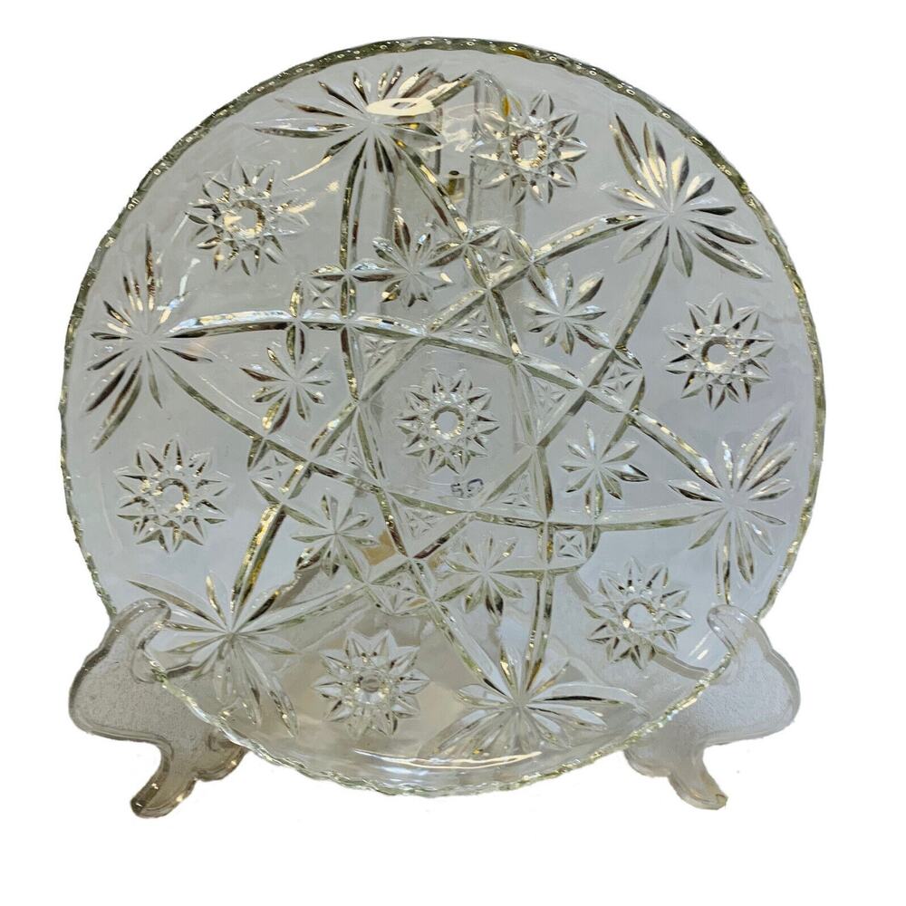 Anchor Hocking Glass Platter 11" Round Cake Plate Star Of David Clear Serving